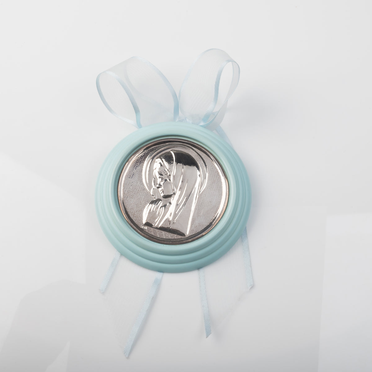 MEDALLA DE CUNA CELESTE VIRGEN RESO PLATA