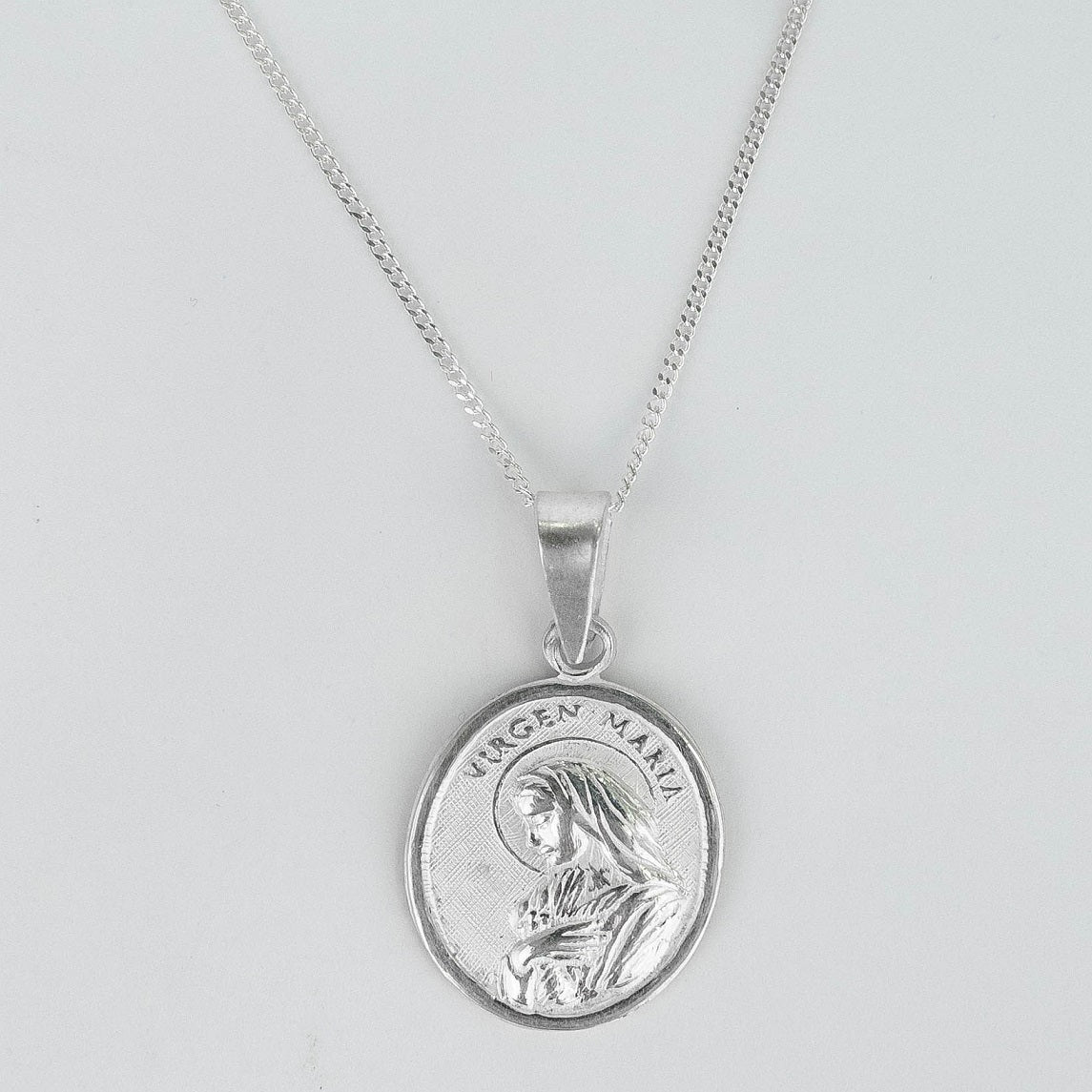 CADENA PANCER Y DIJE VIRGEN MARIA CHICA PLATA