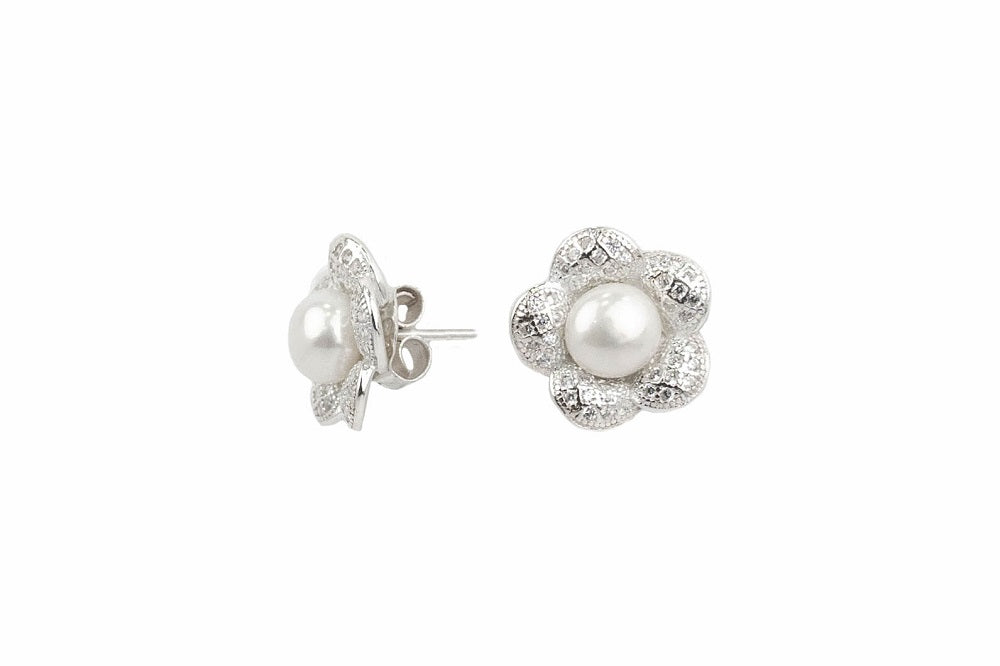 ARETE PERLA FLOR CIRCONES