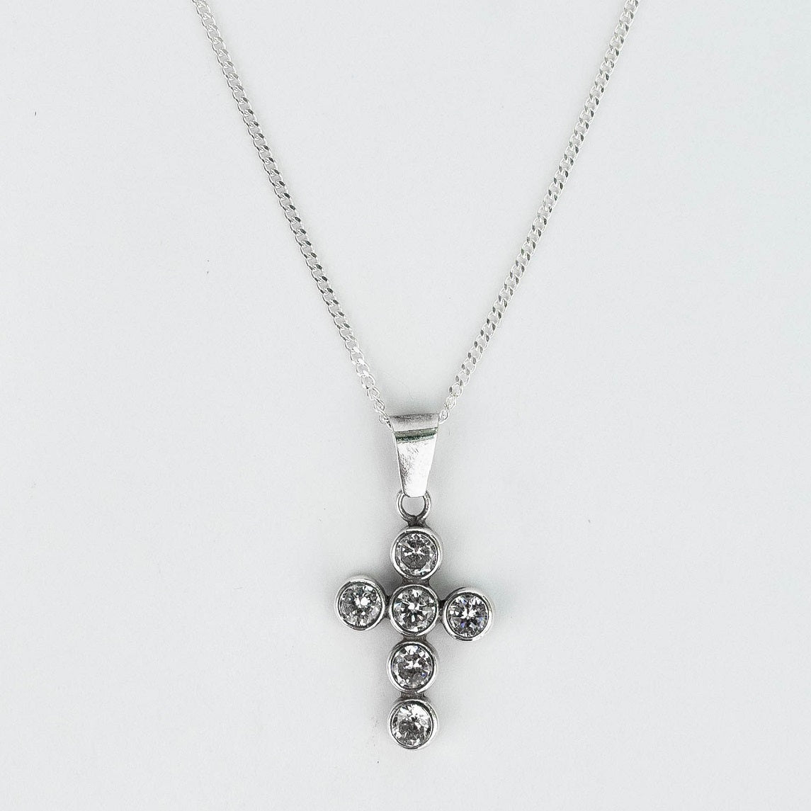 CADENA PANCER Y DIJE CRUZ CIRCON PLATA