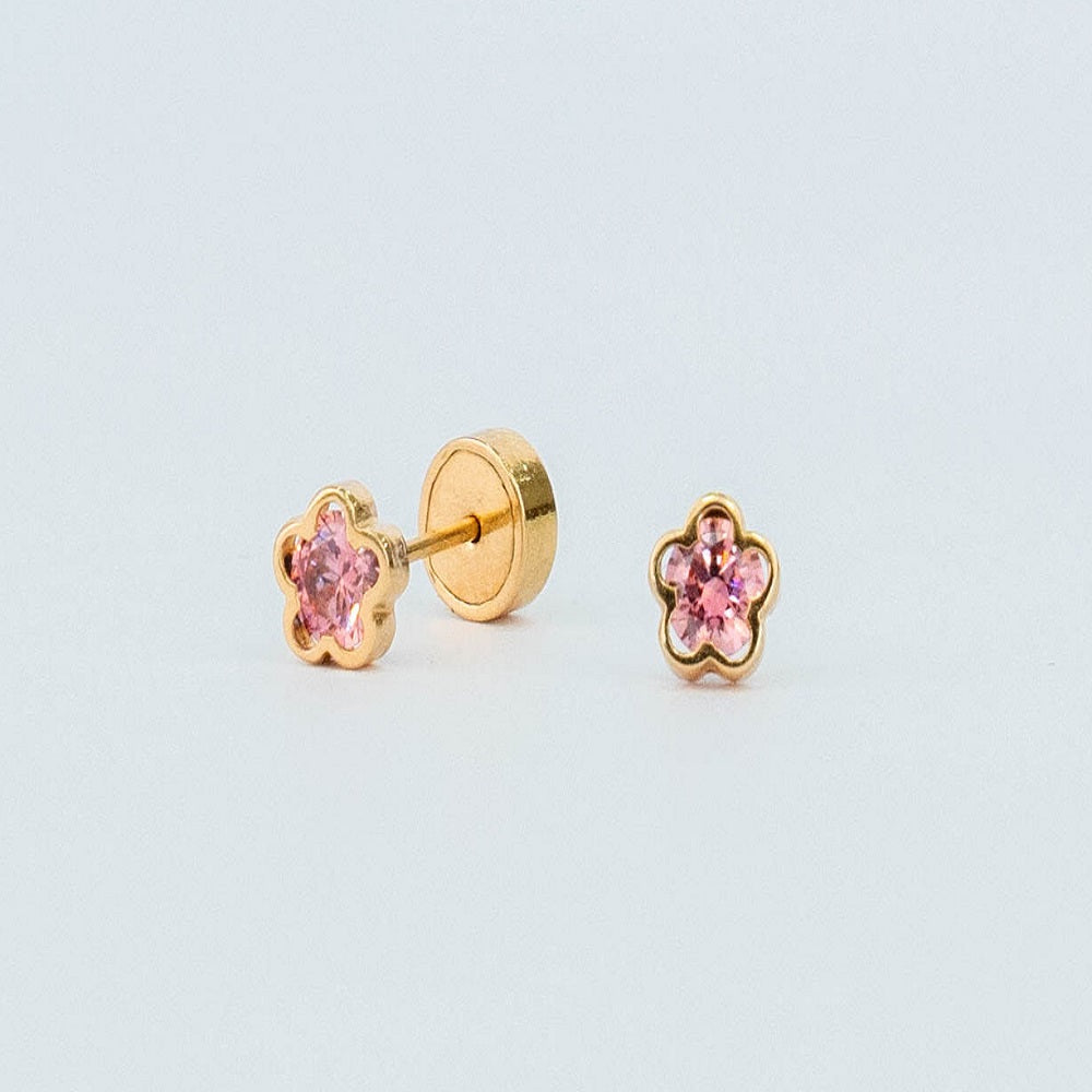 ARETE FLOR CALADO CIRCON ROSADO