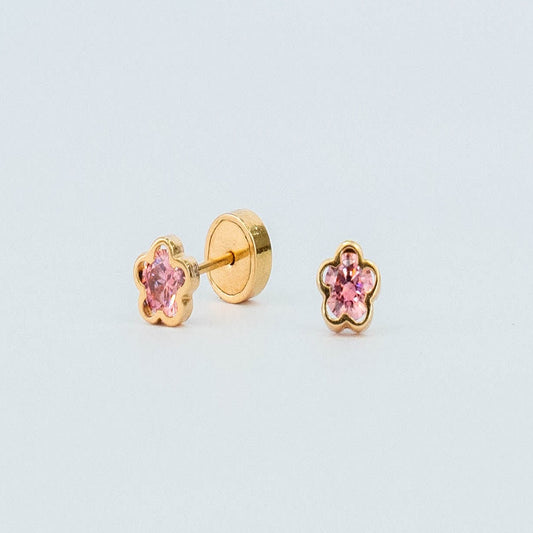 ARETE FLOR CALADO CIRCON ROSADO