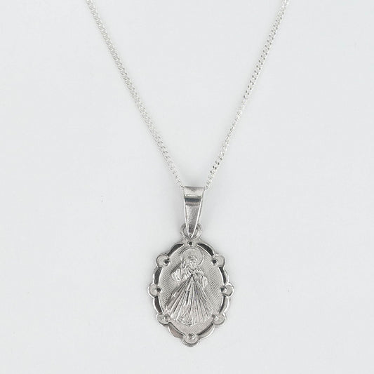 CADENA PANCER Y DIJE JESUS ILUMINADO PLATA