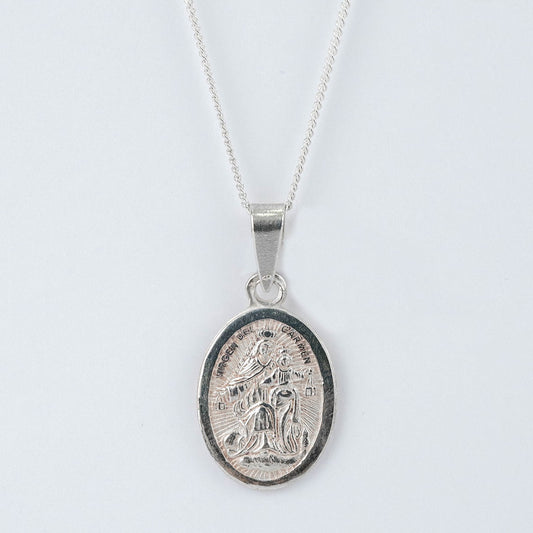 CADENA PANCER Y DIJE VIRGEN DEL CARMEN PLATA
