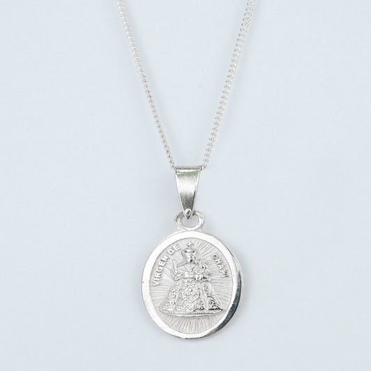 CADENA PANCER Y DIJE VIRGEN DE CHAPI PLATA