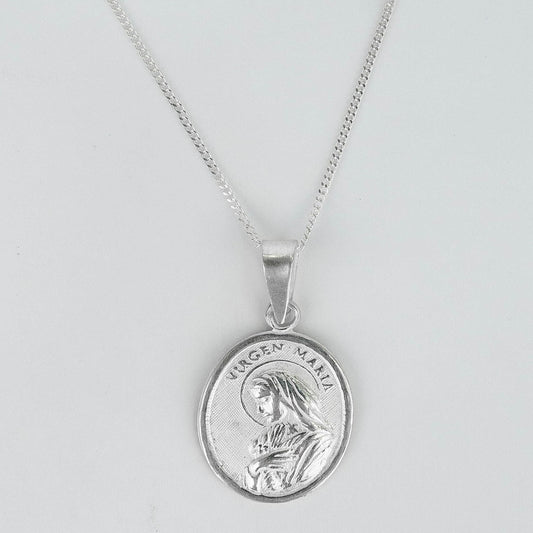 CADENA PANCER Y DIJE VIRGEN MARIA CHICA PLATA
