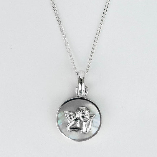 CADENA PANCER Y DIJE ANGELITO NACAR PLATA