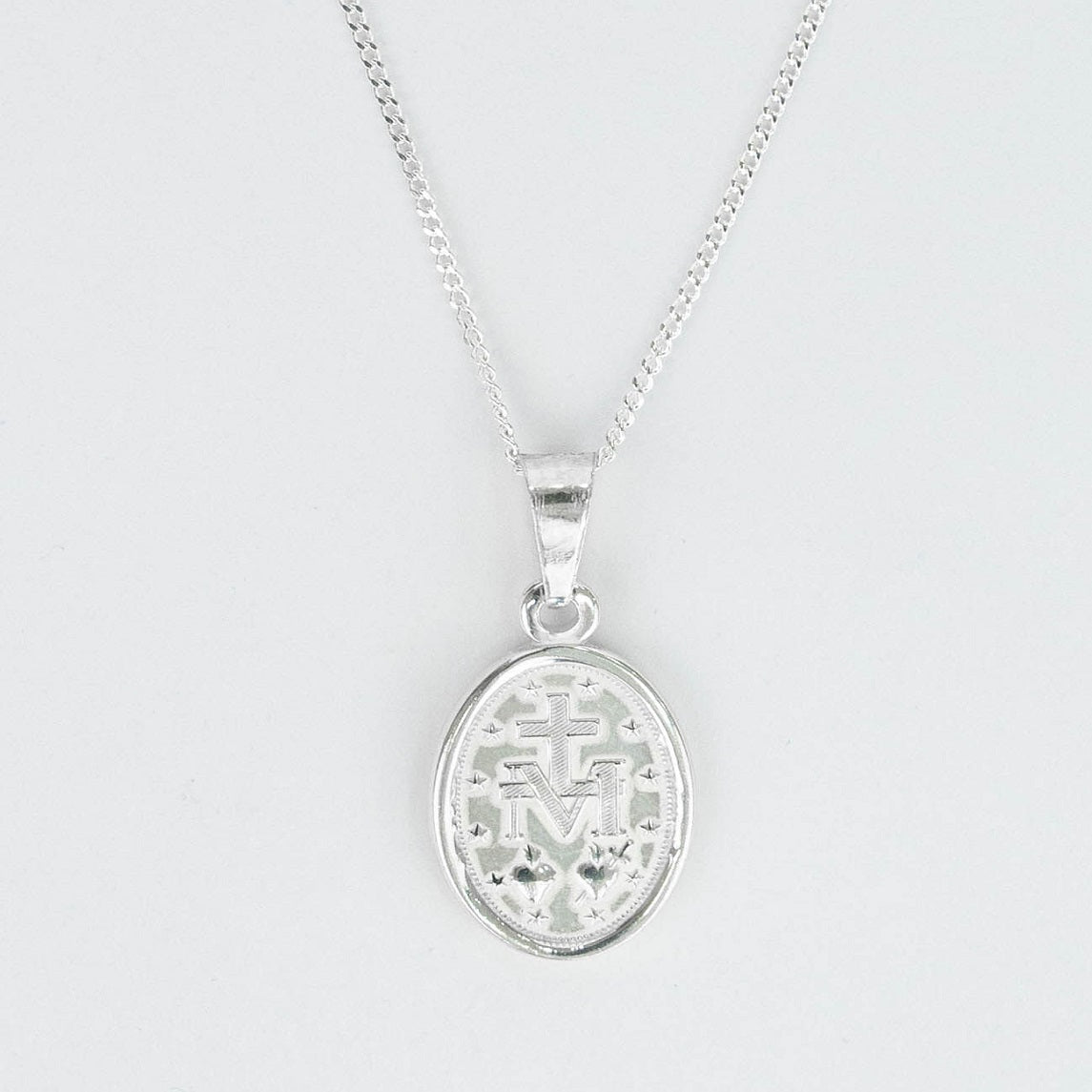 CADENA PANCER Y MEDALLA VIRGEN MILAGROSA PLATA