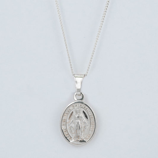CADENA PANCER Y MEDALLA VIRGEN MILAGROSA PLATA