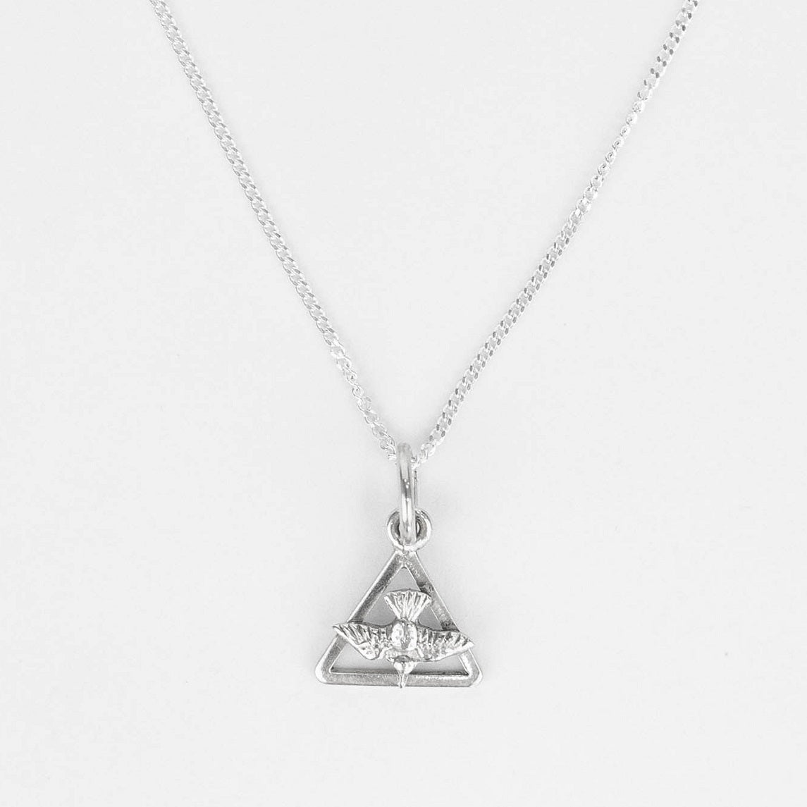 CADENA PANCER Y DIJE ESPIRITU SANTO TRIANGULO PLATA