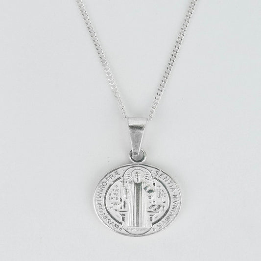 CADENA PANCER Y MEDALLA SAN BENITO PLATA