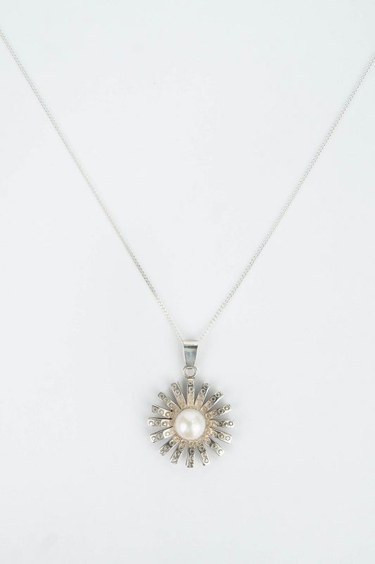 CADENA PANCER Y DIJE FLOR GRANDE PERLA