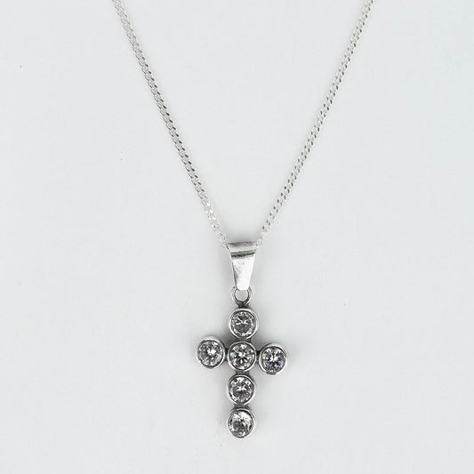 CADENA PANCER Y DIJE CRUZ CIRCON PLATA