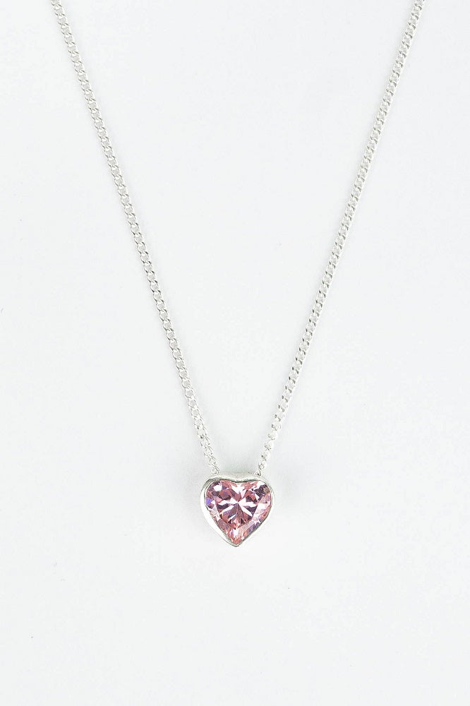 COLLAR CORAZON PUNTO DE LUZ CIRCON ROSADO