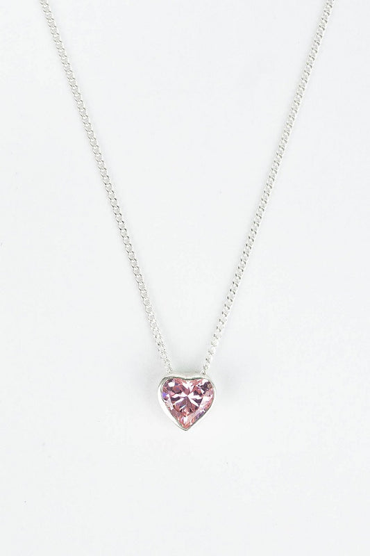 COLLAR CORAZON PUNTO DE LUZ CIRCON ROSADO